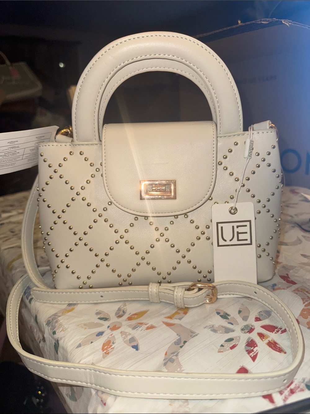 NEW! Urban Expressions Cream Mini Top-Handle Bag with Gold Studs #crossbody